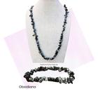 Kit Colar + Pulseira Pedra Obsidiana Flocos De Neve