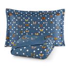 Kit Colcha Infantil Tamanho Solteiro Cama Box Cor Azul 2 Pçs