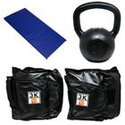 Kit Colchonete Azul + Caneleira 3Kg + kettlebell Pintado24kg