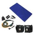 Kit Colchonete Azul + Kit Extensor Elástico 11 Peças Multifuncional Kit Elástico 1Fit + Par de Caneleira De Peso 10 KGs