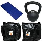 Kit Colchonete Azul + Par de Caneleira 2Kg + kettlebell Pintado 18kg - 1 Fit