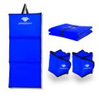 Kit Colchonete Dobrável D50 Academia Maleta + Par de Caneleira 2Kg Musculação Fitness Tornozeleira Azul - Diamond Fit