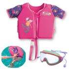 Kit Colete Infantil Sereia com Manga Acima 3 Anos + Oculos de Natacao com Bandana Protecao Uv/ Antiembacante Azul Mor