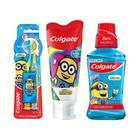 Kit Colgate Minions Escova Smiles 6+ 2un + Creme Smiles 100g + Enxaguante Bucal Plax Kids 250ml