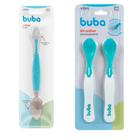 Kit colher infantil bebe 2 em 1 dupla funcionalidade aço inoxidável raspar frutas e colheres termossenssiveis buba