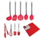 Kit Colheres Silicone Cabo Inox Descanso Vermelho 10 Peças