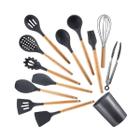 Kit Colheres Silicone Cozinha Cabo Madeira 12Pçs - Pwlshop