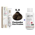 Kit Coloração Itallian Premium 60g Castanho Claro 5.0 + Emulsão Oxi 20vol.x100ml.