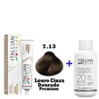 Kit Coloração Itallian Premium 60g Louro Cinza Dourado 7.13 + Emulsão Oxi 20vol.x 90ml.