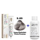 Kit Coloração Itallian Premium 60g Louro Claríssimo Perola 9.89 + Emulsão Oxi 20vol.x 90ml.