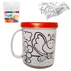 Kit Colorir Caneca Acrílica 350ml+ 12 canetinhas + 4 desenho - LARANJA E MIMOS