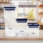 Kit Com 03 Potes Organizador Hermético Azul Armazenamento - Unitermi