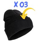 Kit com 03 Toucas de Frio Lisa Gorro de Lã Unissex Preta