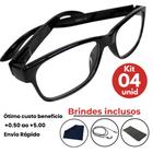 Kit com 04 Óculos De Grau Para Leitura Descanso Unissex + Cordão e Capinha Graus 0.50 até 5.00