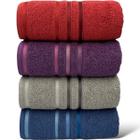 Kit Com 04 Toalhas De Banho -Vermelho/Roxo/Cinza/Azul Escuro- Porti Maxx - 72x130cm - LMpeter