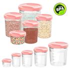 Kit com 05 Potes Rosa Ideal para Armazenar Grãos Massas e Cereais com Tampa de Rosca Segura