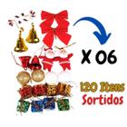 Kit Com 06 Enfeites De Natal Laço Papai Noel Total 120 Itens