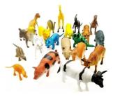 Kit Com 10 Animais De Brinquedo Miniaturas Zoo Fazenda