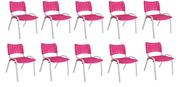 Kit Com 10 Cadeiras Iso Para Escola Escritório Comércio Rosa Base Branca