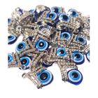 Kit com 10 Pingentes Olho Grego Azul com Strass 23mm