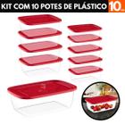 Kit Com 10 Potes Retangulares Com tampa Vermelha Uninjet