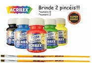 Kit Com 10 Tintas De Tecido Acrilex 37ml + Pincel