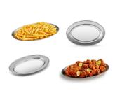 Kit Com 10 Travessas Aço Inox Rasa Oval 30cm Porções Restaurantes Bar Lanchonetes