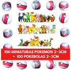 Kit Com 100 Miniaturas Pokémon + 100 Pokebolas 2-3cm Coleção