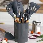 Kit Com 12 Peças Utensílios De Cozinha Colheres Espatulas Pegador Silicone Copo Suporte