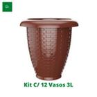 Kit com 12 Vasos Rattan Para Flores Jardim Marrom 3 Lts