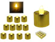 Kit com 12 Velas Douradas Decorativas Artificial com Led