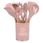 Kit Com 13 Utensílios De Cozinha Silicone Com Cabo Madeira