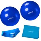 Kit com 2 Bolas 65 Cm + Faixa Elastica Forte + Mini Band Tensao Forte Azul Liveup Sports