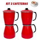 Kit Com 2 Cafeteiras Vermelha ou Preta Craqueada Em Alumínio Econômica Italiana 1,4L