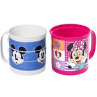 Kit com 2 Canecas Divertidas Mickey e Minnie Rosa Infantil para Suco Chá Leite