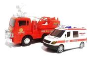 kit com 2 carrinhos Infantil Ambulância e Bombeiro com Luzes e Som - Toy King