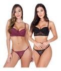 Kit Com 2 Conjuntos De Lingerie Em Renda Cropped Moda Intima