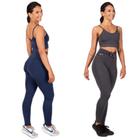 kit com 2 conjuntos fitness calça com cadarço e Top, cintura alta suplex zero transparencia