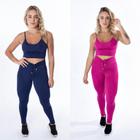 kit com 2 conjuntos fitness calça com cadarço e Top, cintura alta suplex zero transparencia - Bella Ray