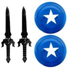 Kit com 2 Espadas e 2 Escudos Azul Infantil Guerreiro Super Heróis Americano - Toy Master