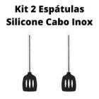 Kit Com 2 Espátula Vazada Cabo Inox Silicone Preta Cozinha - Clink