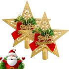 Kit Com 2 Estrelas Ponteira Com Laço Vazada Dourada Para Arvore De Natal Enfeite Decoração Natalina