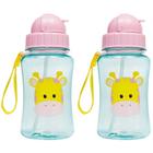 Kit com 2 Garrafinhas Animal Fun Girafa com Canudo em Silicone 400ml Buba