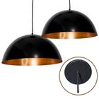 Kit com 2 Luminárias Pendentes de Teto Lustre de Alumínio Meia Lua Preto com Bronze para Bar, Sala Loja