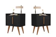Kit Com 2 Mesas De Cabeceira Quarto Retrô Decorativa Canto Lateral - Davi Preto G2 Plus