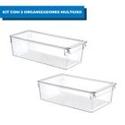 Kit com 2 Organizadores Multiuso com Tampa M/G Mood Acrílico Resistente Para Geladeira Dispensa Cozinha