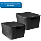 Kit com 2 Organizadores Rattan Cesto Com Tampa 7 Litros Arqplast Preto