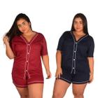 Kit com 2 Pijamas Americano PLUS SIZE Curto Botão Malha Confortável Verão Feminino Maternidade Amamentação Conjunto Baby Short Doll Pós Parto Gestante