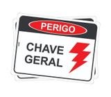 Kit com 2 Placas de Sinalização "Perigo: Chave Geral de Energia - Eletricidade" em PS (Poliestireno) - Look Placas de Sinalização