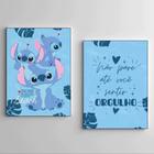 Kit com 2 quadros/plaquinha stitch frase azul, decoração de quarto infantil MDF 20X28